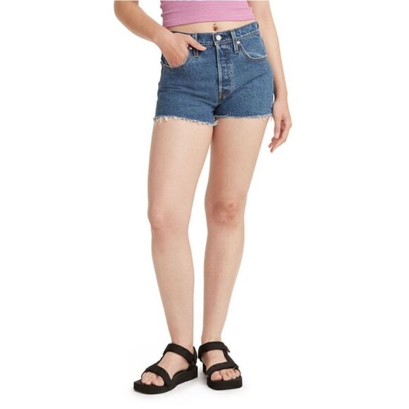 NWT LEVIS 501 original high rise shorts dark Denim - Picture 1 of 16